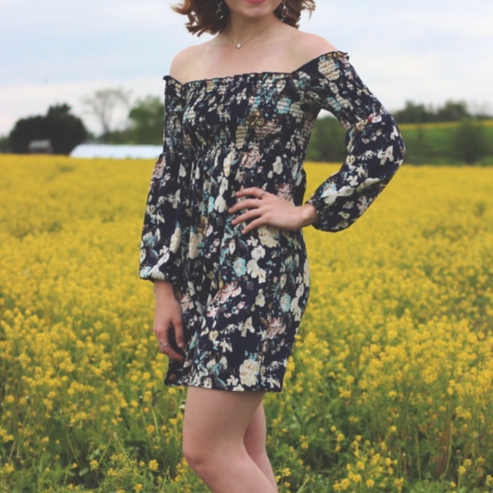 Floral off the shoulder long sleeve dress